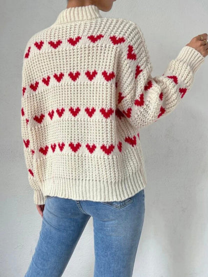 Women's fashion new loose love jacquard pullover sweater