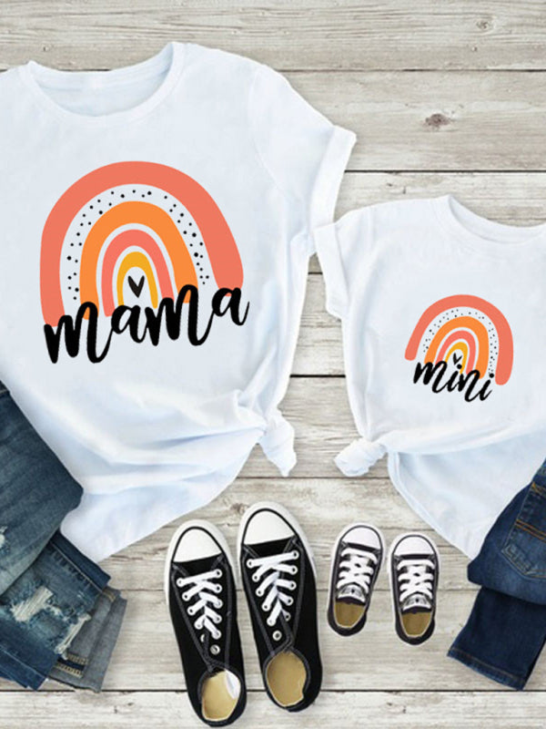 New Rainbow Mama and Mini Family printed short-sleeved T-shirt (mom style)