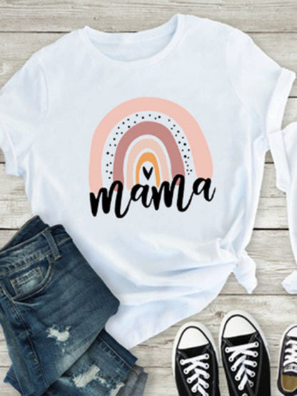 New Rainbow Mama and Mini Family printed short-sleeved T-shirt (mom style)