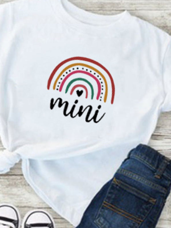 New Rainbow Mama and Mini Family printed short-sleeved T-shirt (children's version)