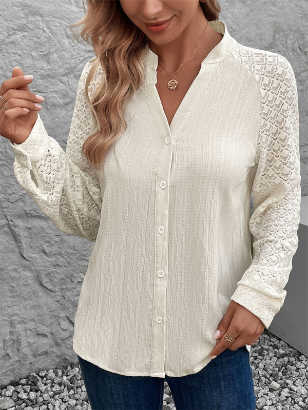 Women's See-through Long Sleeve Stand Collar Cardigan Shirt