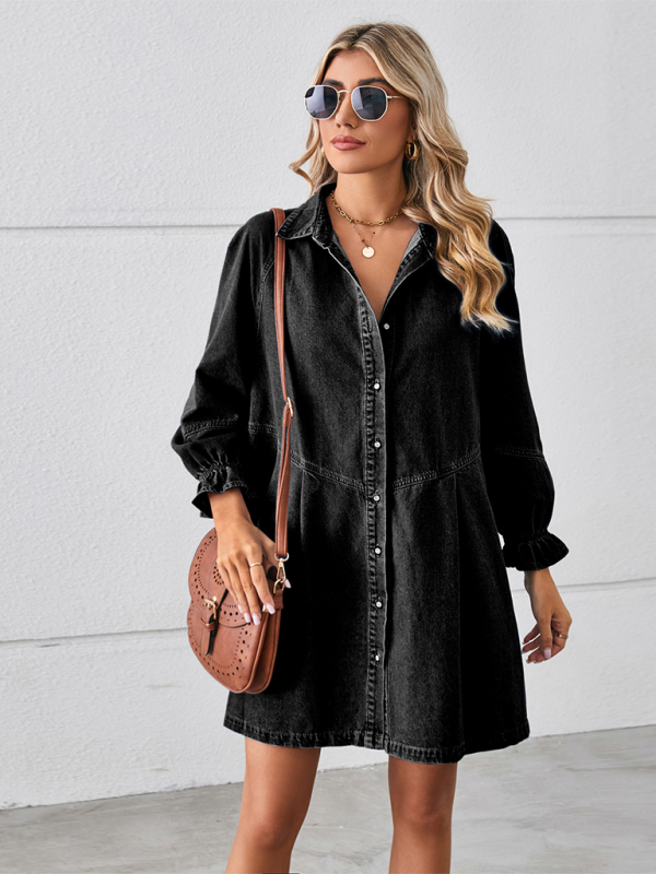 New Loose Washed Long Sleeve Spliced Denim Dress