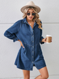 New Loose Washed Long Sleeve Spliced Denim Dress