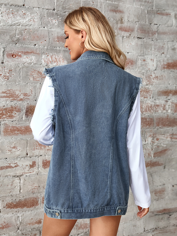 Ladies new washed denim loose vest waistcoat cardigan