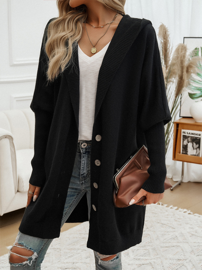 Casual Loose Cardigan Button-Down Hooded Sweater Jacket