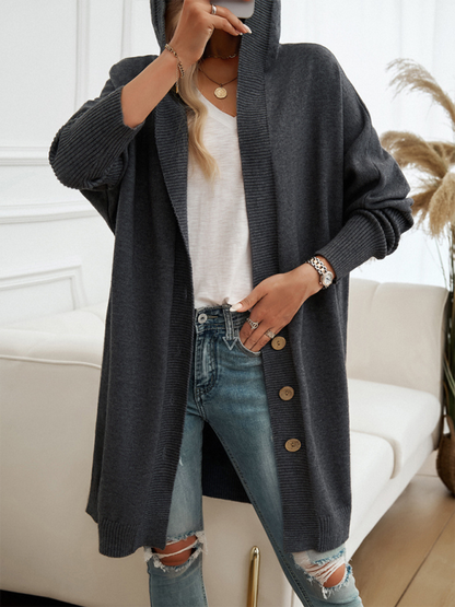 Casual Loose Cardigan Button-Down Hooded Sweater Jacket