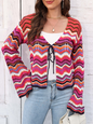 Rainbow Wave Woven Cardigan Sweater with Monochrome Stripes