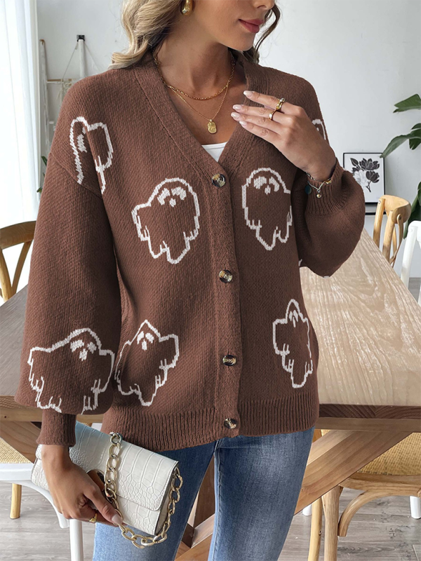 Loose Casual Button Sweater Cartoon Jacquard Cardigan