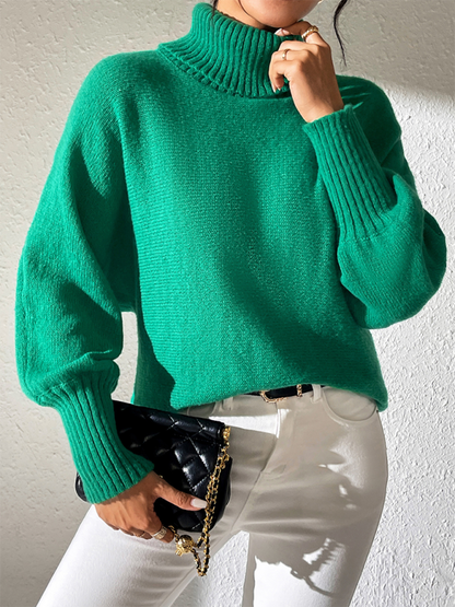 Solid color simple bat sleeve top high collar lapel sweater