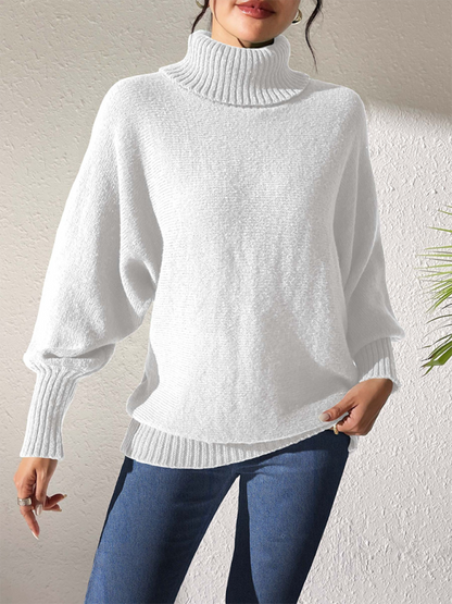 Solid color simple bat sleeve top high collar lapel sweater