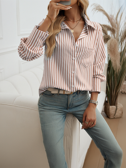 Cardigan Striped Long Sleeve Shirt