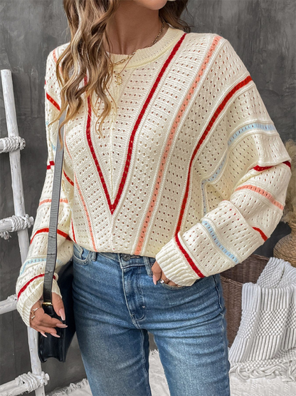 Colorful striped sweater crew neck pullover sweater