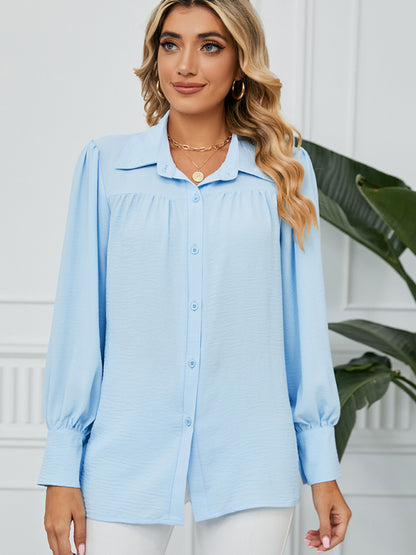 New chiffon loose long-sleeved button-down shirt top