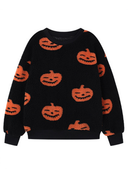 Fashion Loose Halloween Print Plush Loose Pullover Sweatshirt