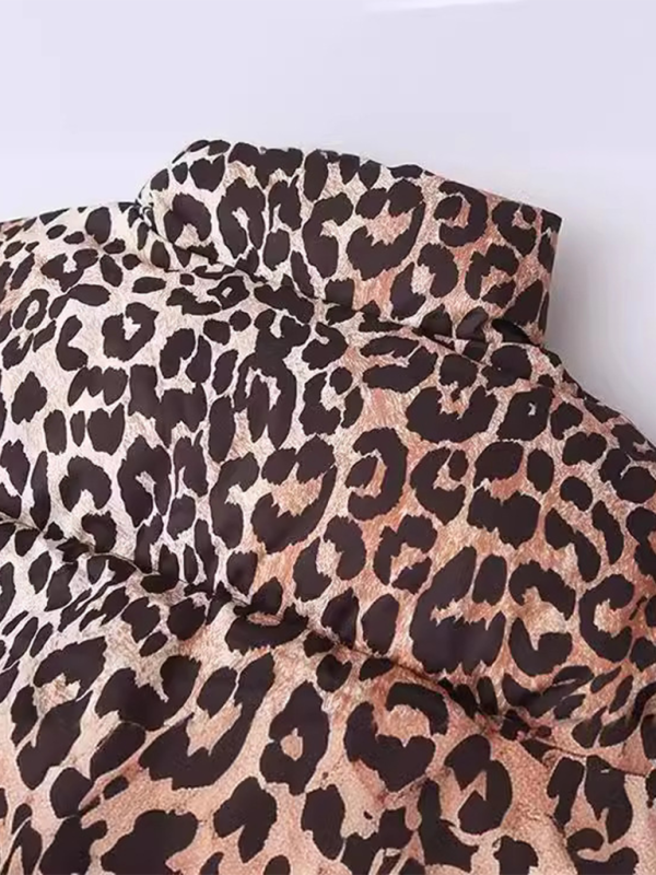 New Leopard Print Stand Collar Jacket Cotton Outerwear