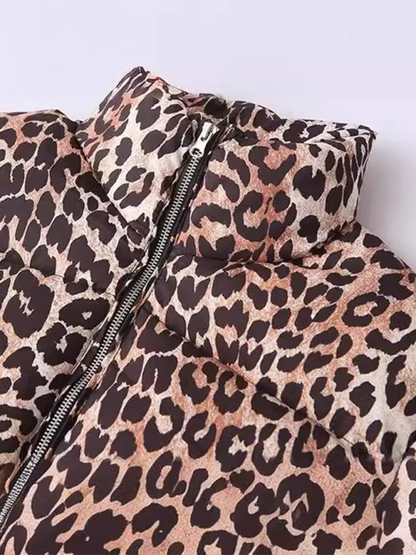 New Leopard Print Stand Collar Jacket Cotton Outerwear