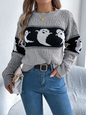 Halloween Themed Spooky Clashing Color Knit Long Sleeve Pullover Sweater