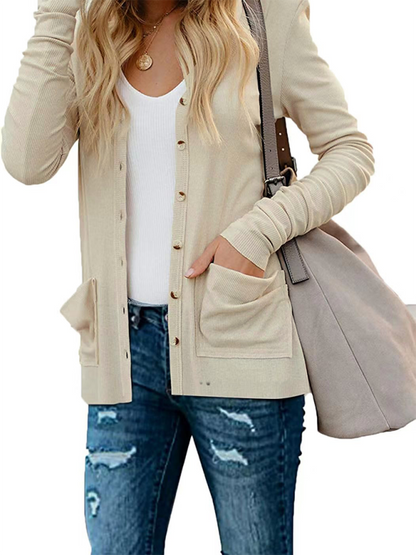 Women's Button Loose Knit Long Sleeve Cardigan Top