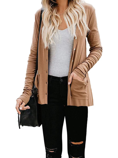 Women's Button Loose Knit Long Sleeve Cardigan Top