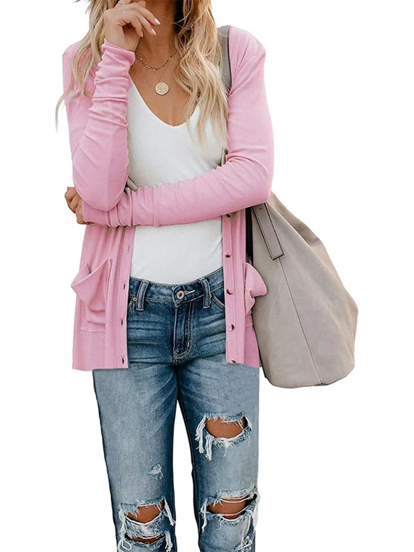 Women's Button Loose Knit Long Sleeve Cardigan Top