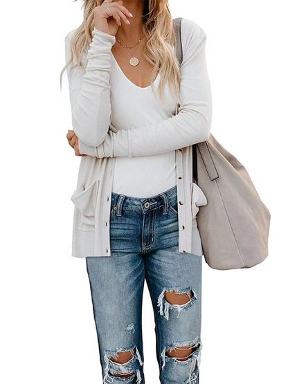 Women's Button Loose Knit Long Sleeve Cardigan Top