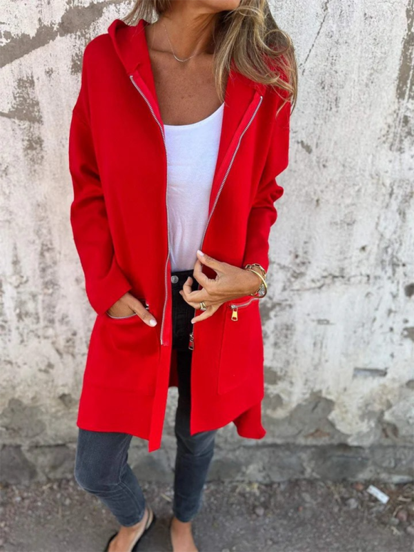 Autumn and winter solid color casual zipper hooded jacket coat