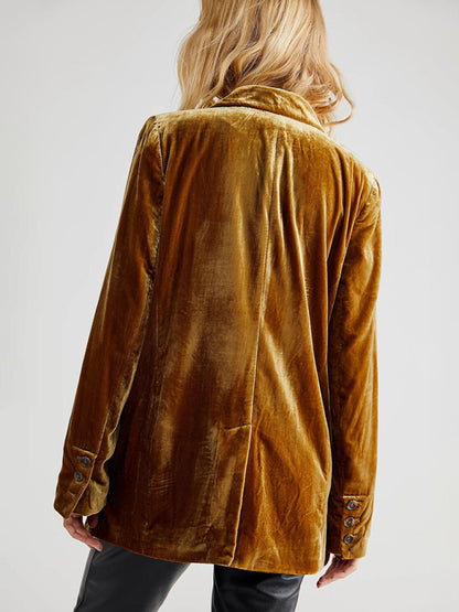 New Golden Velvet Jacket Split Blazer