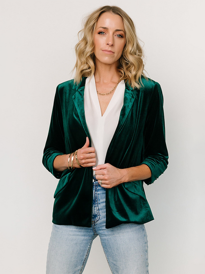 Velvet Slant Pocket Lapel Long Sleeve Blazer