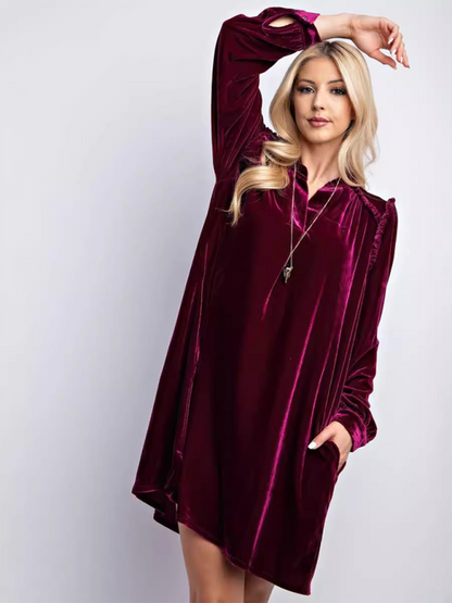 New solid color loose straight dress velvet casual simple knee-length skirt