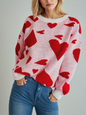 Valentine's Day Sweater Round Neck Heart Two Color Jacquard Pullover Sweet Knit Sweater