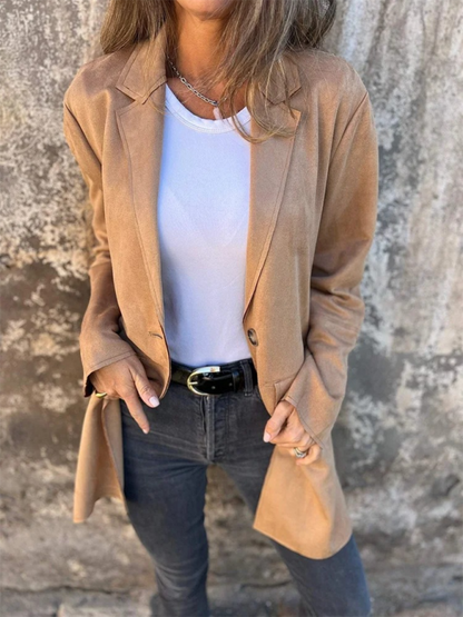 Casual Fashion Suede Lapel Long Sleeve Long Jacket