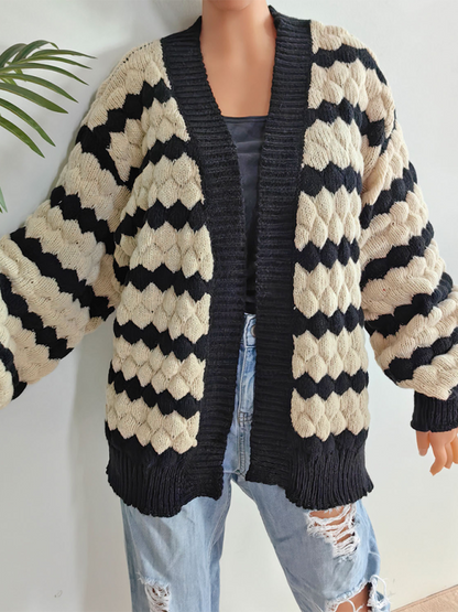 Women's Pineapple Cubic Color Blocking Striped Sweater Cardigan