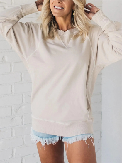 Women's Bat Sleeve Ribbed Embellished Pocket Pullover Sweatshirt