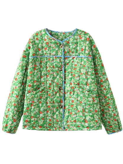 Floral Print Wrap Cotton Jacket