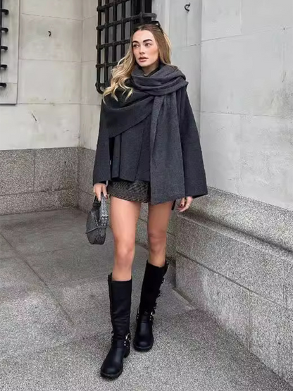 New Women's Asymmetric Scarf Knit Jacket