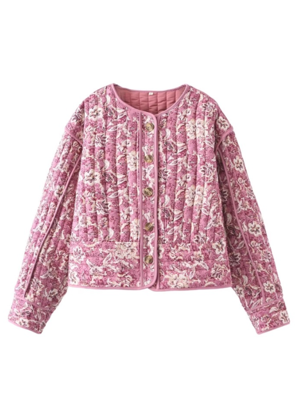 Floral Print Round Neck Jacket Cotton Jacket