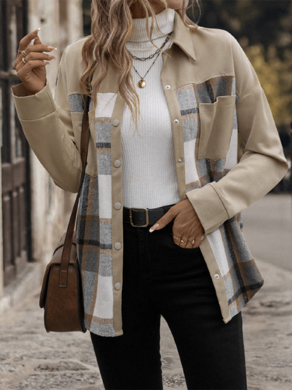 Fashionable lapel plaid single-breasted casual long-sleeve jacket