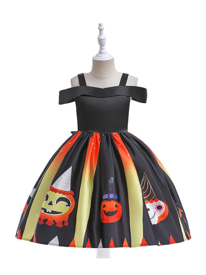 Halloween children's clothing, girls cosplay witch pumpkin performance dress princess dress