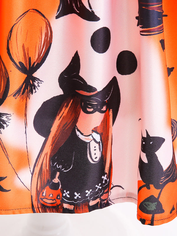 Halloween children's clothing, girls cosplay witch pumpkin performance dress princess dress