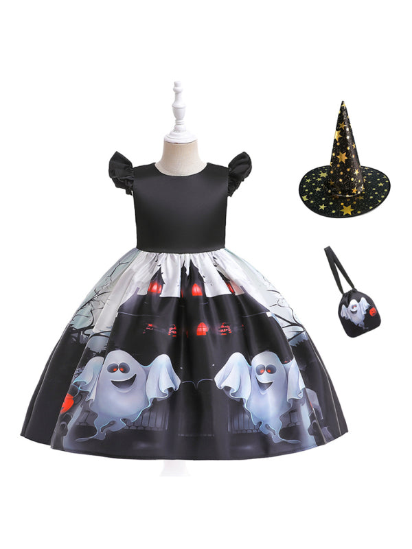 Halloween children's clothing, girls cosplay witch pumpkin performance dress princess dress