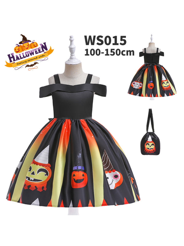 Halloween children's clothing, girls cosplay witch pumpkin performance dress princess dress