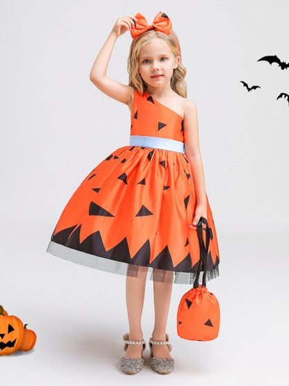 Halloween children's clothing, girls cosplay witch pumpkin performance dress princess dress