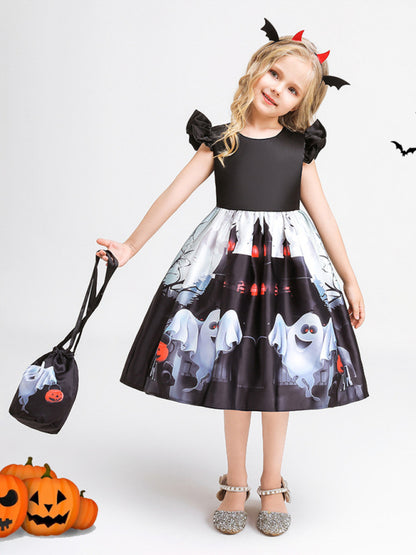 Halloween children's clothing, girls cosplay witch pumpkin performance dress princess dress