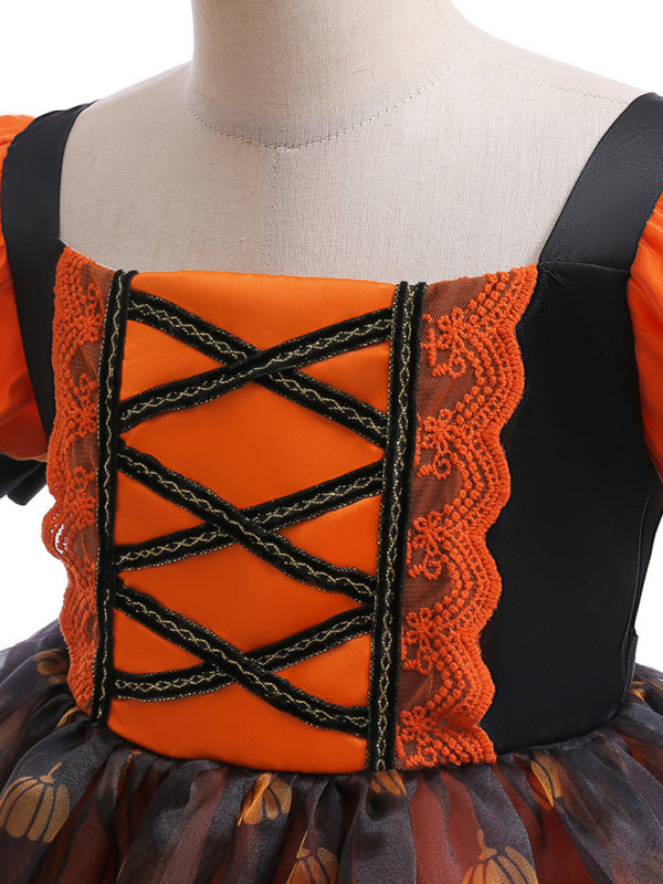 Girls' Halloween Pumpkin Witch Dress