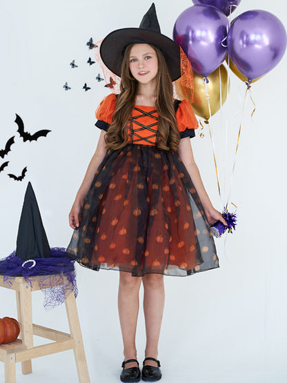 Girls' Halloween Pumpkin Witch Dress