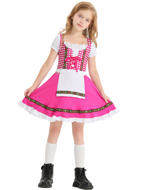 Children's clothing German traditional beer festival suit black and pink plaid print ethnic performance clothing