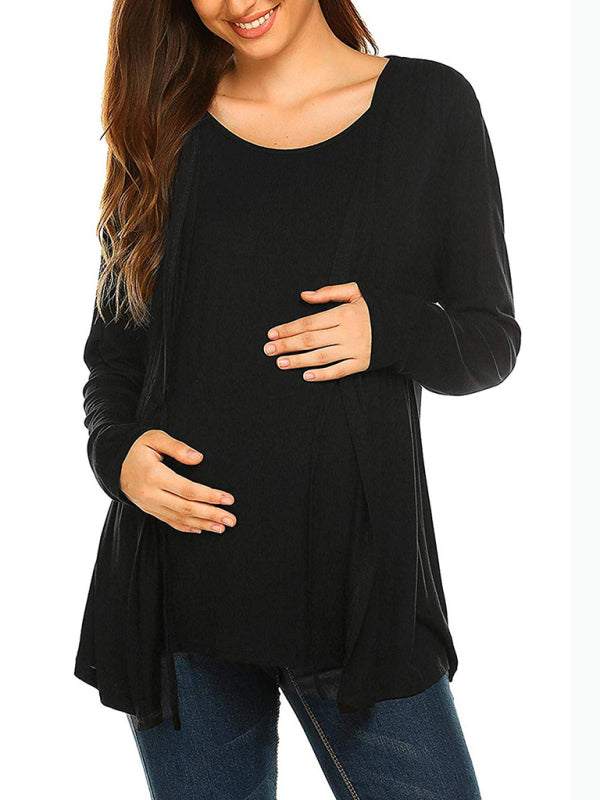 Long Sleeve Tie Breastfeeding Maternity Round Neck Top