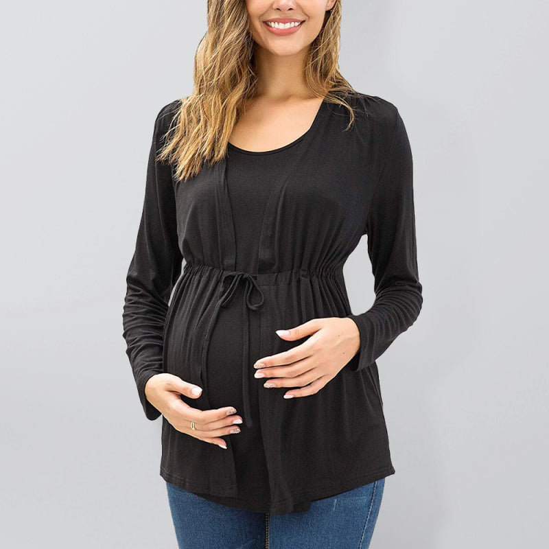 Long Sleeve Tie Breastfeeding Maternity Round Neck Top