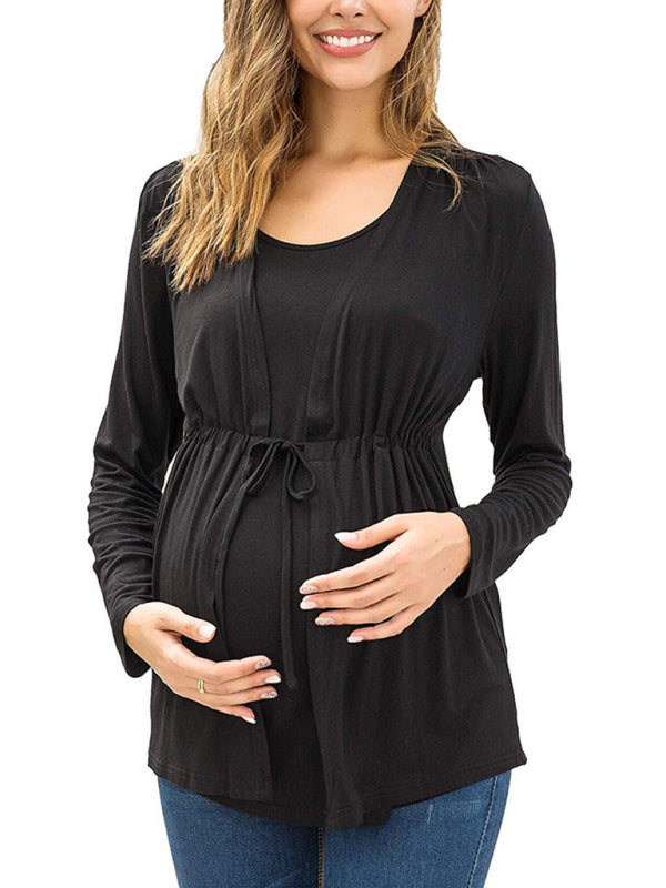 Long Sleeve Tie Breastfeeding Maternity Round Neck Top