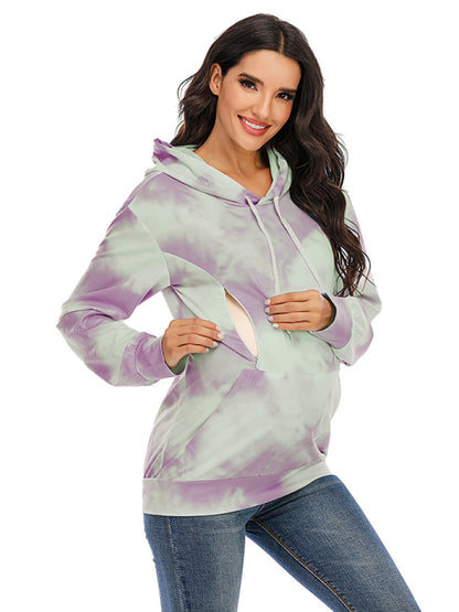 Women's Tie Dye Breastfeeding Loose Maternity Hoodies